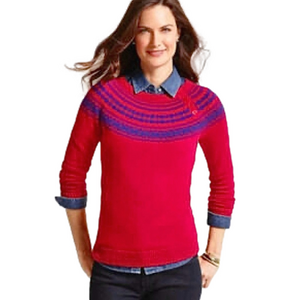 Talbots red lambswool fair isle sweater